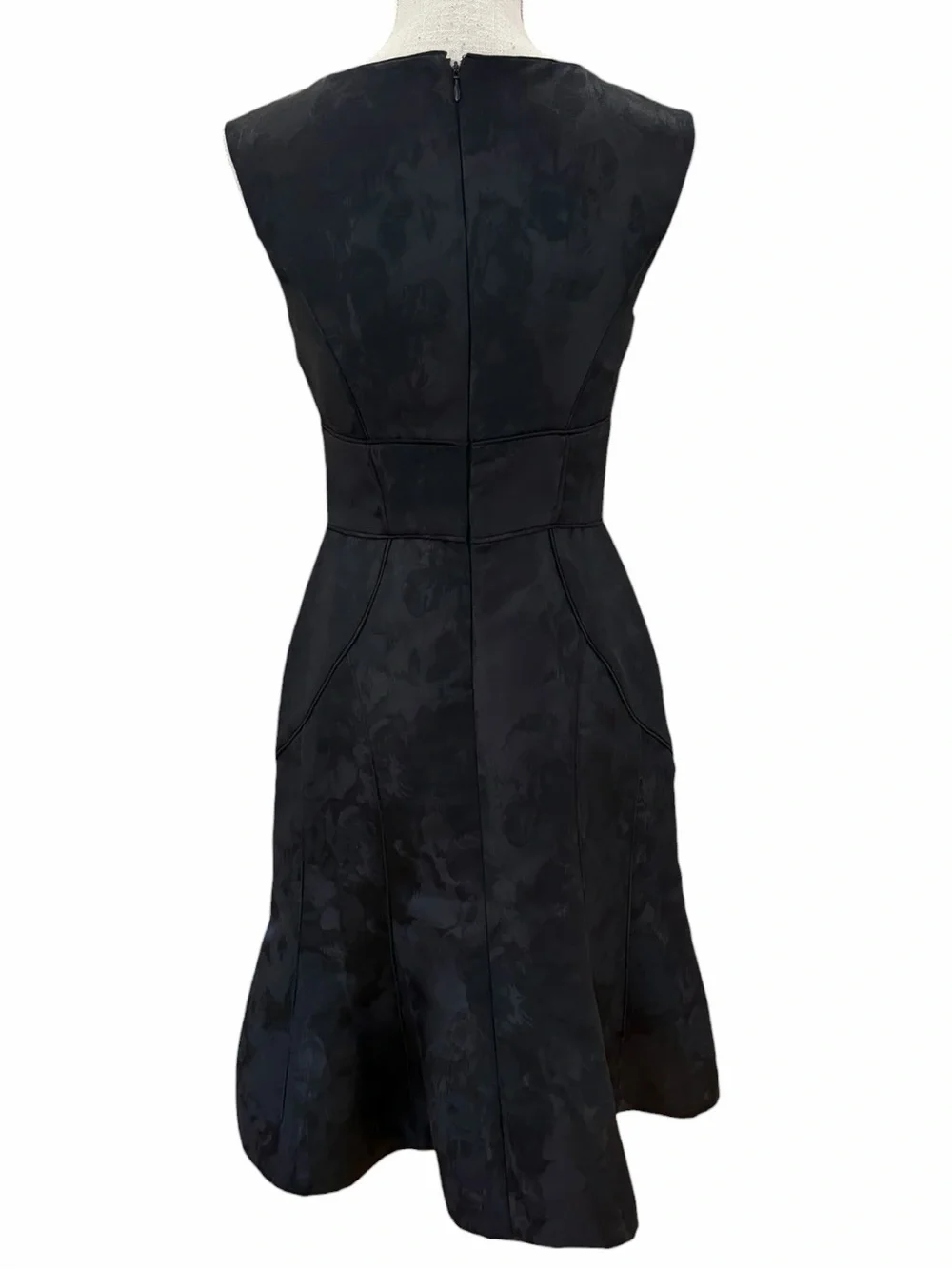 Vera Wang Black Floral Jacquard Fit & Flare Cocktail Dress Size 2
